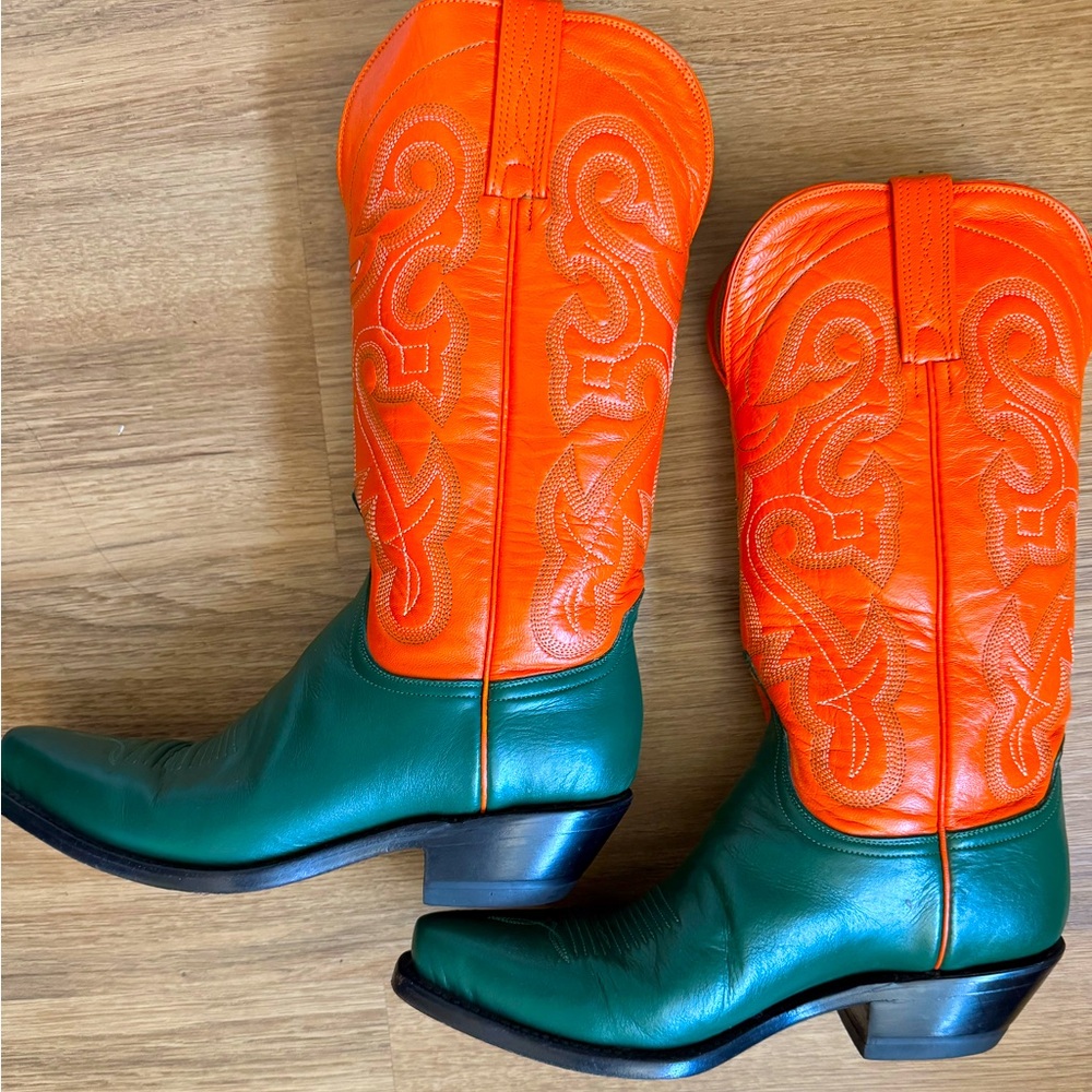Ferrini Green Orange Leather Cowboy Boots Western Pointed Toe Women’s 7 - Picture 3 of 12